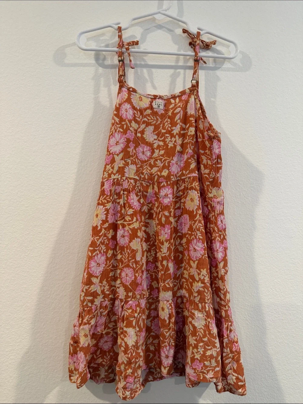 Billabong Rust Floral Tie-Shoulder Sundress with Pink Blooms